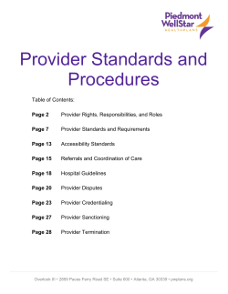 Provider Standards and Procedures