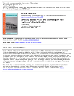 African Identities Vanishing bodies: `race` and technology in Nalo