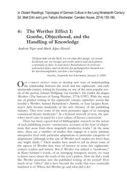 6: The Werther Effect I: Goethe, Objecthood, and the