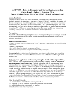 ACCT 133 &ndash; Intro to Computerized Spreadsheet