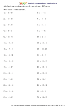 Algebraic expression with words - equations - difference