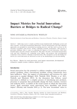 Impact Metrics for Social Innovation: Barriers or Bridges to Radical