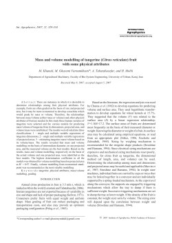 Mass and volume modelling of tangerine (Citrus reticulate) fruit with