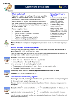 Learning to do algebra - Library and Learning Resources