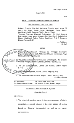 AFR HIGH COURT OF CHHATTISGARH, BILASPUR Writ Petition