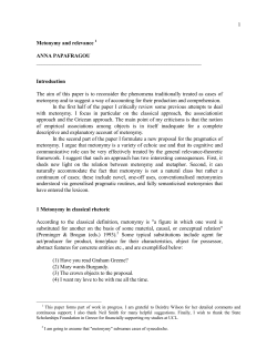 1 Metonymy and relevance ANNA PAPAFRAGOU Introduction The