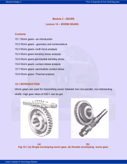 Lecture 15 &ndash; WORM GEARS