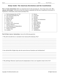 Study Guide: The American Revolution and the Constitution
