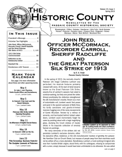 2013 Vol. 13 No. 1 Spring - Passaic County Historical Society