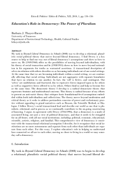 Education`s Role in Democracy: The Power of Pluralism