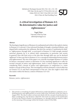 A critical investigation of Romans 4:3: Its determinative value for
