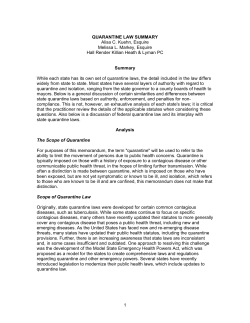 QUARANTINE LAW SUMMARY Alisa C. Kuehn, Esquire Melissa L