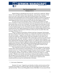 The Transformed Life (Romans 12:1-2)