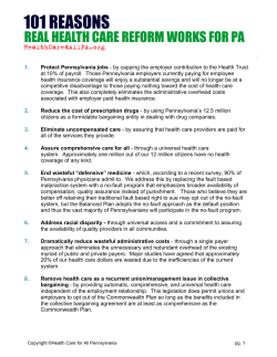 100 Reasons for Single Payer in Pennsylvania