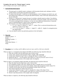 Exemplary lab report for &ldquo;Density Inquiry&rdquo; activity [The wording in