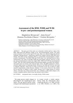 Assessment of the BMI, WHR and W/Ht in pre