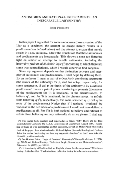 ANTINOMIES AND RATIONAL PREDICAMENTS