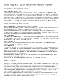 Central Study Hour &ndash; Lesson 8 on Jeremiah: &ldquo;Josiah`s Reforms&rdquo;