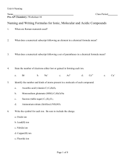 Naming and Writing Formulas for Ionic, Molecular and Acidic