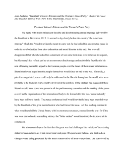 Jane Addams, &ldquo;President Wilson`s Policies and the Woman`s Peace