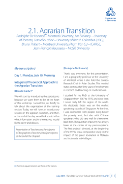 2.1. Agrarian Transition - Les Journ&eacute;es de Tam Dao