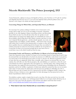 Niccolo Machiavelli: The Prince [excerpts], 1513