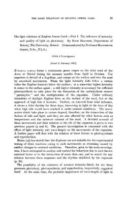The light relations of Euglena limosa Gard.Part I. The influence of
