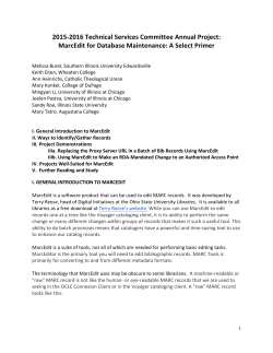 2015-2016 Technical Services Committee Annual Project: MarcEdit