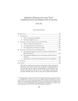 Eminent Domain Law and "Just" Compensation for Diminution of