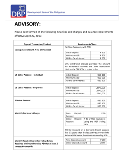 Advisory: Revisions on Deposit Requirements and Bank Service