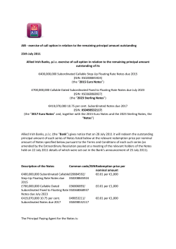 exercise of call option in relation to the remaining principal amount
