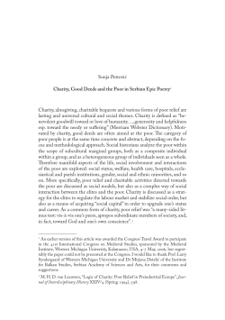 Sonja Petrović Charity, Good Deeds and the Poor in Serbian Epic