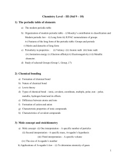 Chemistry Level &ndash; III (Std 9 &ndash; 10) 1) The periodic table of elements 2