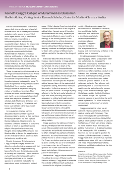 Kenneth Cragg`s Critique of Muhammad as Statesman Shabbir