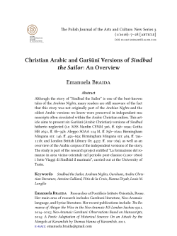 Christian Arabic and Gar&scaron;ūnī Versions of Sindbad the Sailor: An
