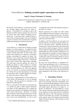 TOKENSREGEX: Defining cascaded regular expressions over tokens