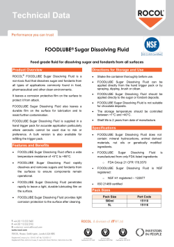 Technical Data FOODLUBE&reg; Sugar Dissolving Fluid