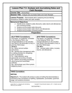 Lesson Plan 7.3&ndash; Analyze and Journalizing Sales and Cash Receipts