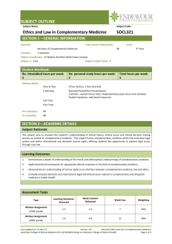 SUBJECT OUTLINE Ethics and Law in Complementary Medicine