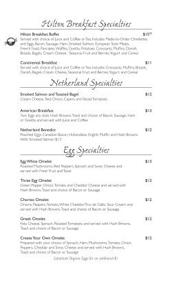 Netherland Specialties Egg Specialties Hilton Breakfast Specialties