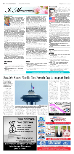Seattle`s Space Needle flies French flag to support