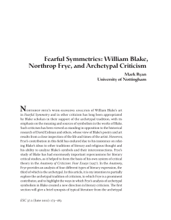 Fearful Symmetries: William Blake, Northrop Frye, and Archetypal