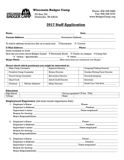 2017 Staff Application - Wisconsin Badger Camp