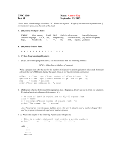 CPSC 1040 Name: Answer Key Test #1 September 15, 2015