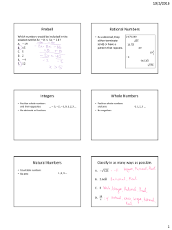 Prebell Rational Numbers Integers Whole Numbers Natural Numbers