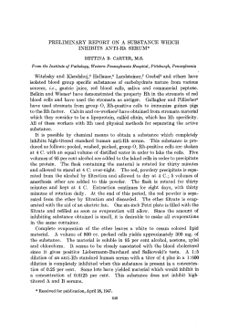 PRELIMINARY REPORT ON A SUBSTANCE WHICH INHIBITS ANTI