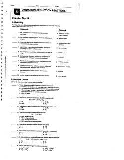 OXIDATION-REDUCTIONREACTIONS Chapter Test B