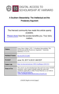 A Southern Stewardship: The Intellectual and the Proslavery Argument