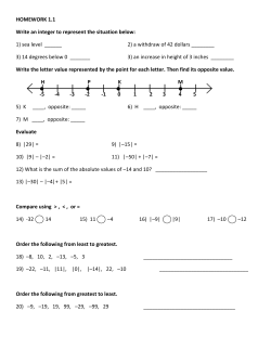 HOMEWORK 1.1 Write an integer to represent the situation below: 1