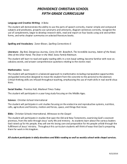 PROVIDENCE CHRISTIAN SCHOOL FIFTH GRADE CURRICULUM